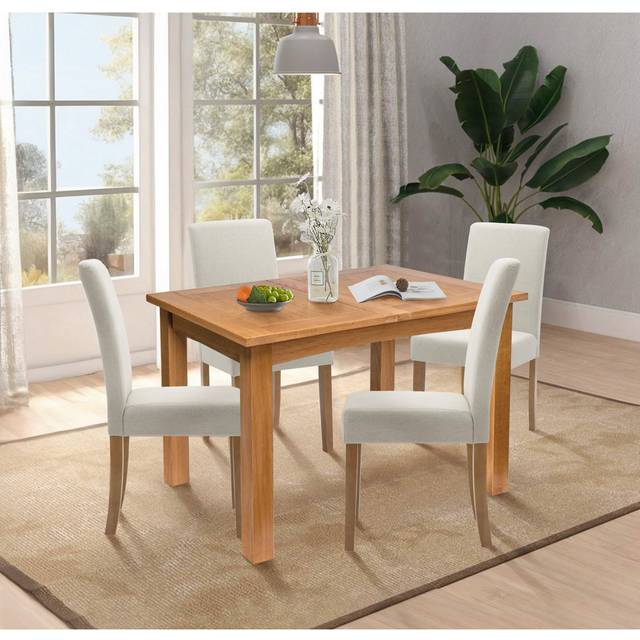 Hallowood Furniture - Camberley Oak Butterfly Extendable Dining Table and Chairs Set 4, Wooden Kitchen Table with 4 Straight Back Dining Chairs in