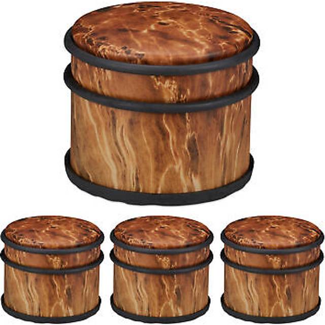 Relaxdays - Set of 4 Door Stoppers, Stainless Steel & Rubber, Wood Effect, Tall Doorstopper, h x ø: 8 x 9.5 cm, Dark Brown