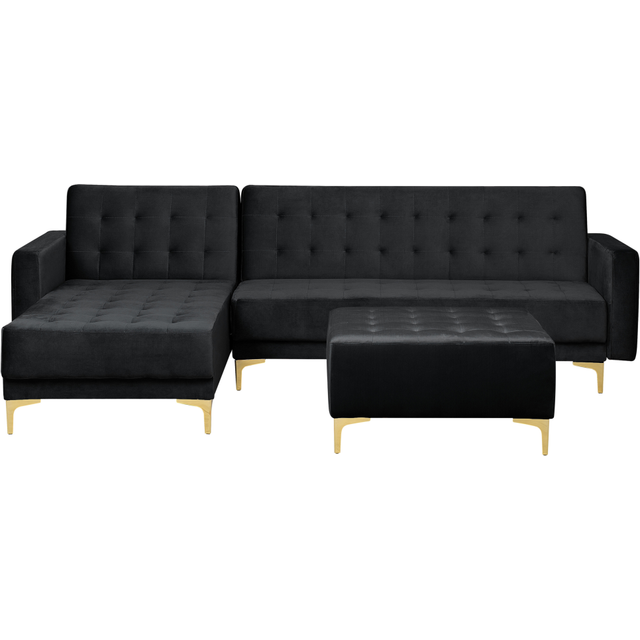Beliani Right Hand Velvet Corner Sofa With Ottoman Black Aberdeen, Black