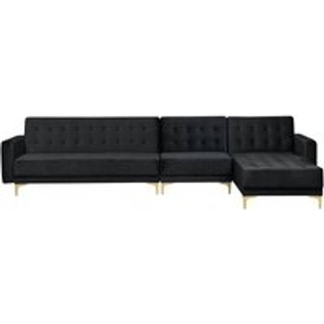 Modular Left Hand L-Shaped Sofa Bed Seat Section Black Velvet Tufted Aberdeen