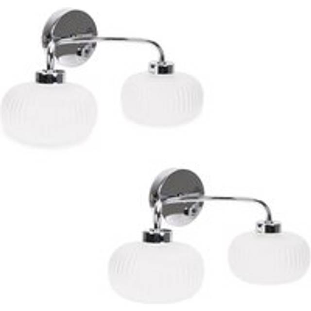 Amaia Pair of Polished Chrome IP44 2 Way Frosted Glass Wall Lights and led Bulbs