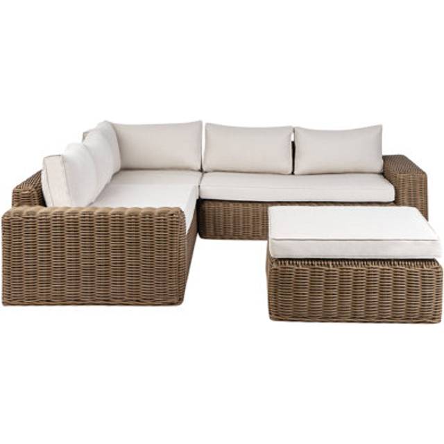 Beliani Garden Corner Sofa With Ottoman 6 Seater Palermo Modular Pe Rattan Brown, Brown