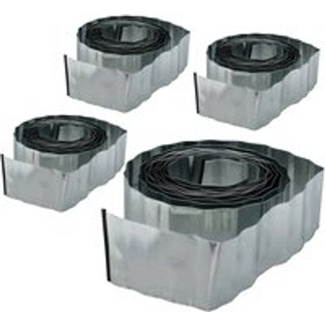 Set of 4 Lawn Edging, 10 m Long, Metal Flowerbed Border, Galvanised, Flexible, Garden Lawn, 16cm High, Silver - Relaxdays