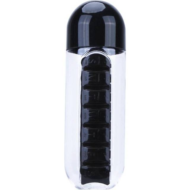 (Black) 2 in 1 Pill Box Water Bottle Portable Travel Pill Box Bottle Pill Storage Box Medicine Pill Box Drinking Bottle for Carrying