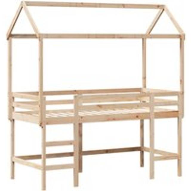 vidaXL Loft Bed with Ladder and Roof without Mattress 90x200 cm - Brown