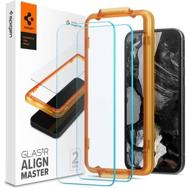 Spigen GLAS.tR AlignMaster, Google, Google Pixel 8 (2023), Ridseresistent, Stødresistent, Sort, Transparent, 2 stk
