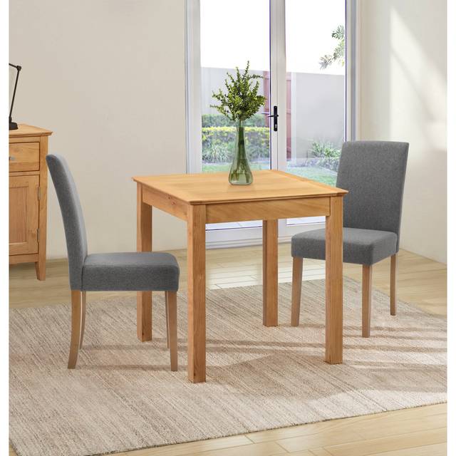 Hereford Oak Dining Table and Chairs Set 2, Square Kitchen Table and Straight Back Upholstered Chairs, Solid Wooden Small Table and Chairs in Grey