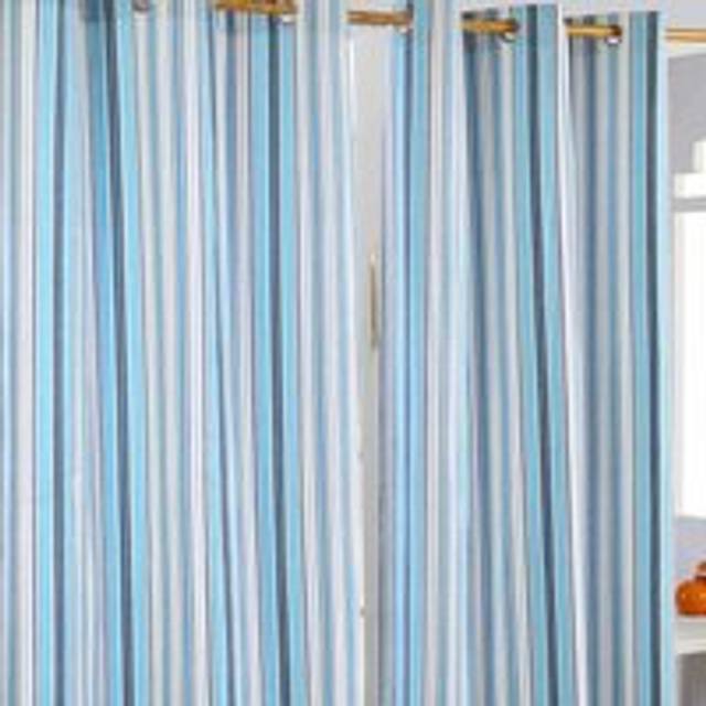 New England Stripes Ready Made Blue Curtain Pair, 137 x 182 cm Drop