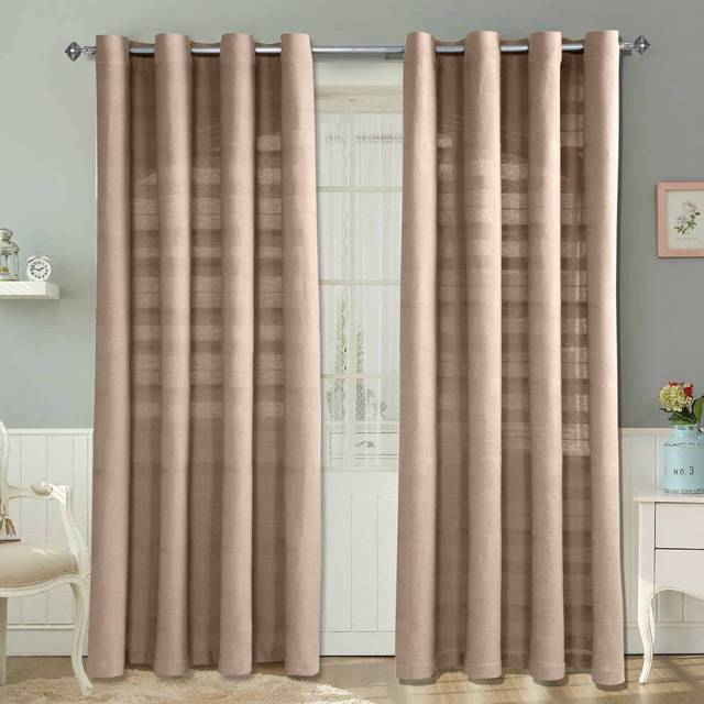 Homescapes Cotton Rajput Ribbed Beige Curtain Pair, 66 x 72" Drop - Natural
