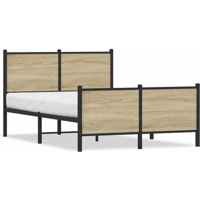 vidaXL Metal Bed Frame without Mattress Sonoma Oak 120x190 cm Small Double - Brown