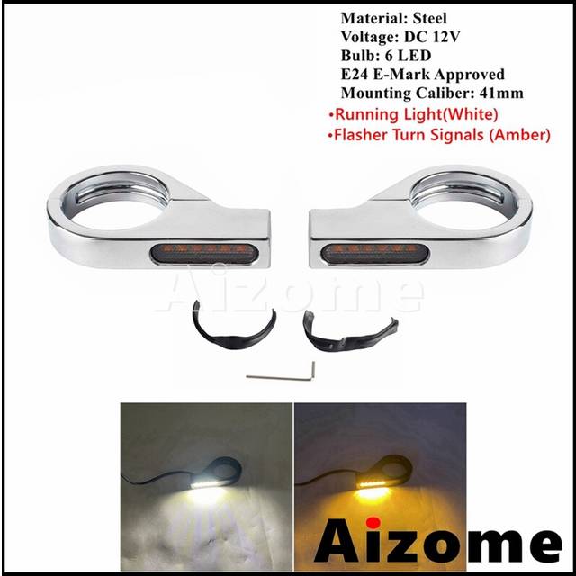 (B Chrome Smoke Lens) Universal 41mm Fork Tubes Bullet LED Turn Signals Lights For Harley Chopper