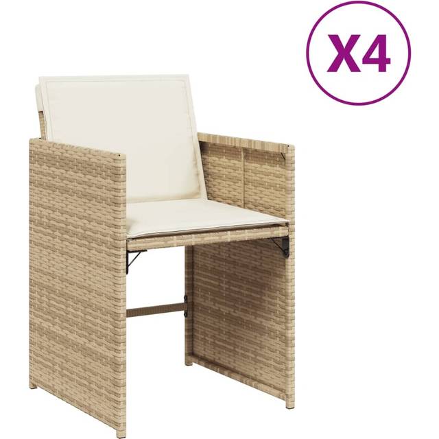 Trädgårdsstolar med dynor 4 st beige konstrotting