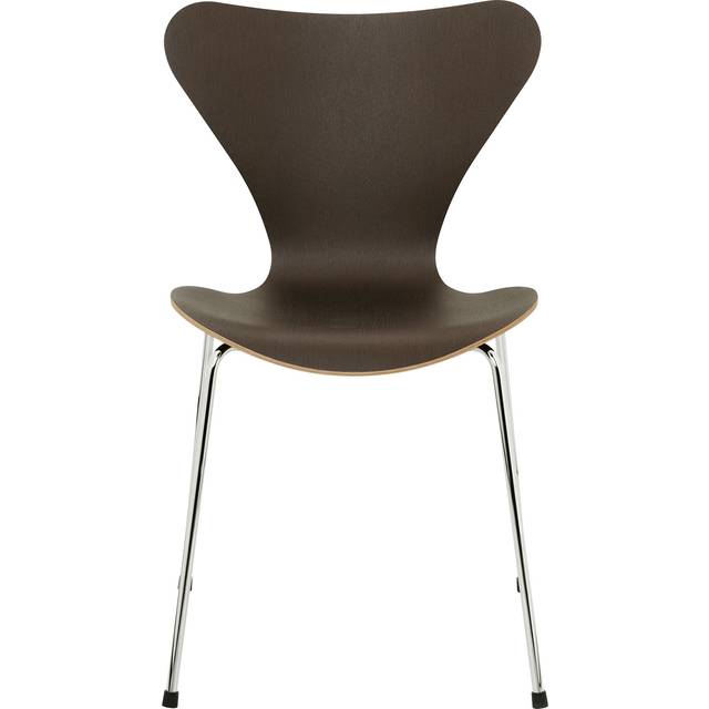 Fritz Hansen - Sjuan 3107 stol ekfanér stålstativ krom mörkbetsad - Matstolar - Arne Jacobsen - Träfärgad - Metall/Trä