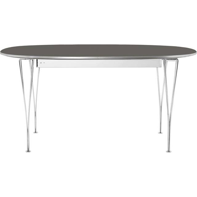 Fritz Hansen - B619 Superellips Utdragbart Laminat - Grå/Krom - Matbord - Arne Jacobsen,Bruno Mathsson,Piet Hein