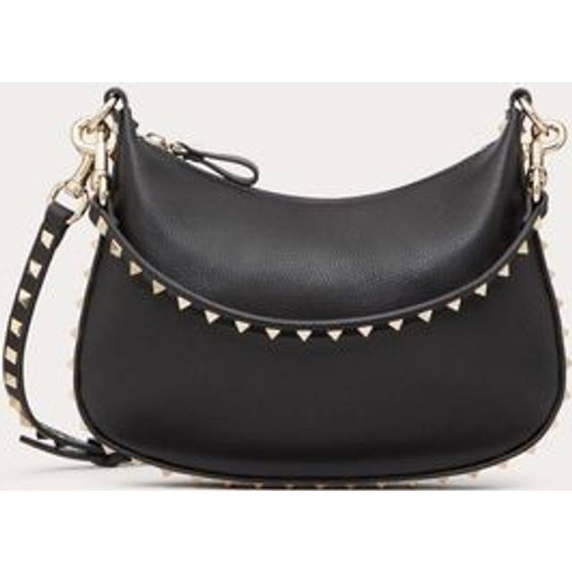 Valentino Garavani Black Small Rockstud Leather Shoulder Bag - Gold Tone (Size W: 10  x H: 7.6  x D: 2.1)