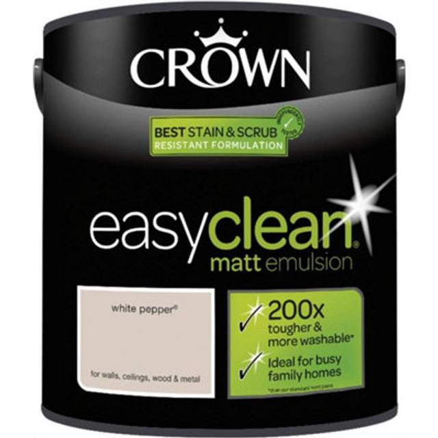 2.5L CROWN Easy Clean MATT Emulsion Multi Surface Paint That can be Used on Walls, Ceilings, Wood and Metal. Stain & Scrub Resistant Formula ? White