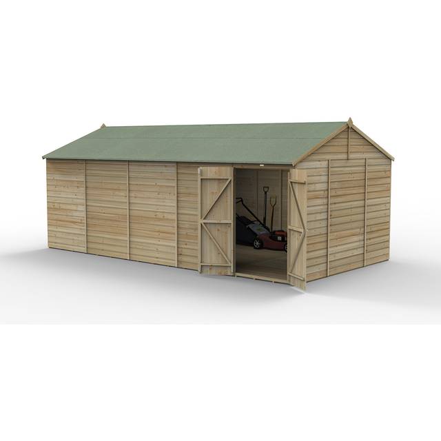 Forest Garden Beckwood Reverse Apex Shiplap Pressure Treated Double Door Windowless Shed with Base & Assembly - 20 x 10ft - Natural