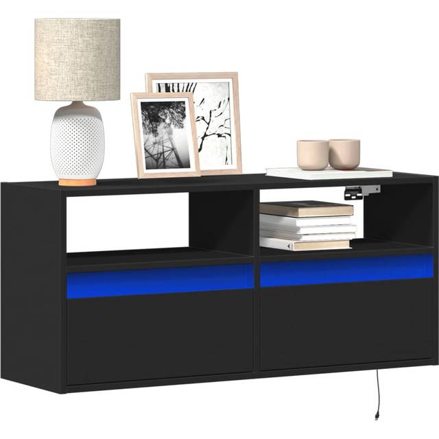 væghængt tv-bord med LED-lys 100x31x45 cm sort