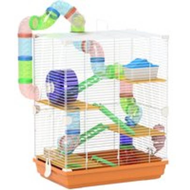 Pawhut 5 Tier Hamster Cage Carrier Habitat W/ Exercise Wheels - Orange | TJ Hughes
