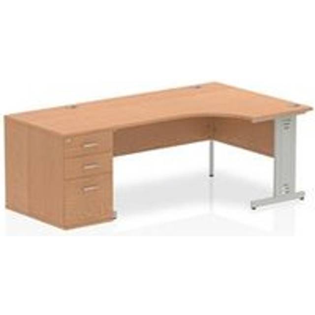 Impulse 1600mm Right Crescent Desk Oak White Leg + Desk High Ped