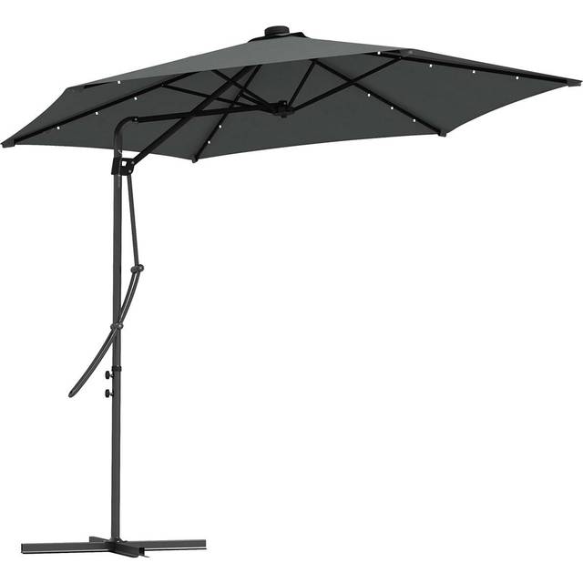 Outsunny 3(m) Cantilever Garden Parasol Umbrella W/ Solar LED and Cover - Grey - Dark Grey | TJ Hughes