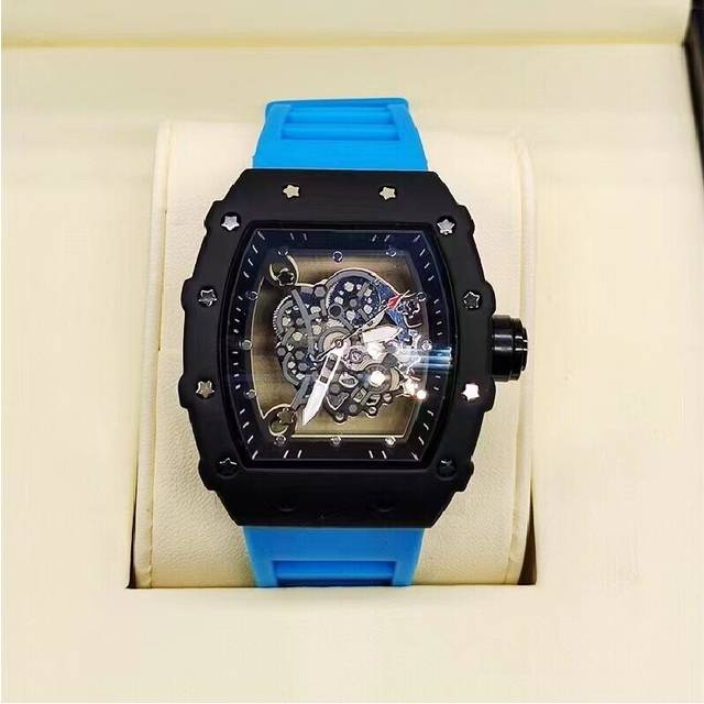 (Sky Blue) Richard 3-pin transparent bottoming full function men's watch top brand luxury watch men's quartz automatic calendar couple 2023 Watches
