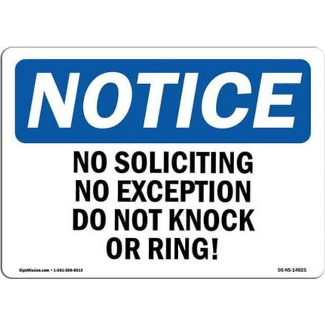 SignMission OS-NS-P-1014-L-14825 OSHA Notice Sign - No Soliciting No Exceptions Do Not Knock or Ring