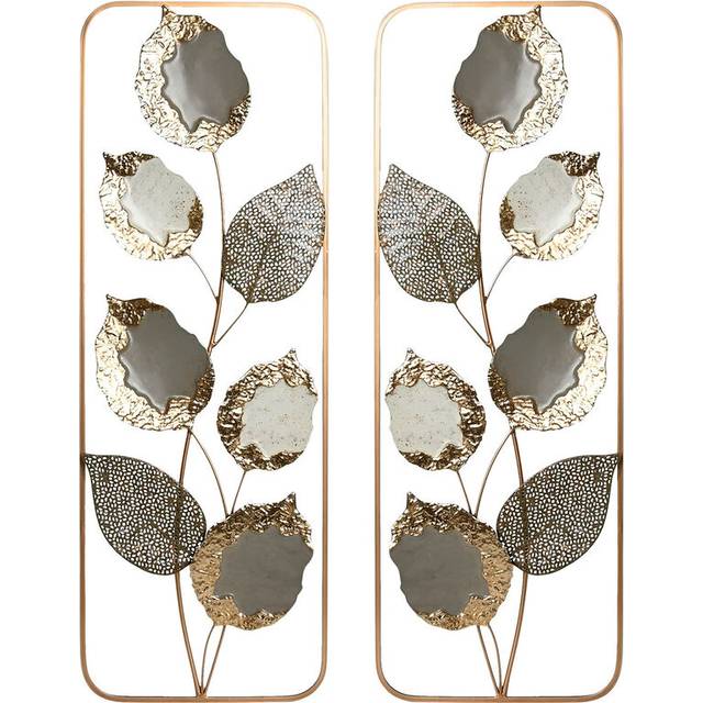 Väggdekoration Home ESPRIT Grå Gyllene Modern Blomster 31 x 2,5 x 89,5 cm (2 antal)