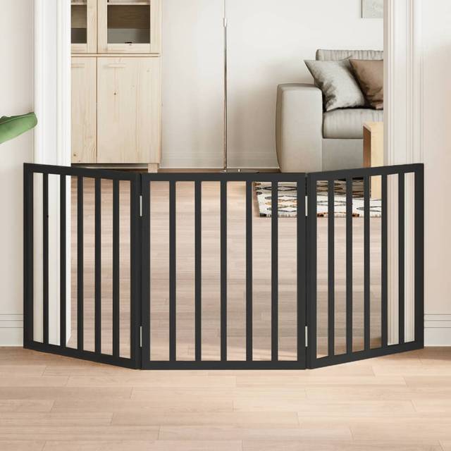 vidaXL Dog Gate Foldable 3 Panels Black 150 cm Poplar Wood