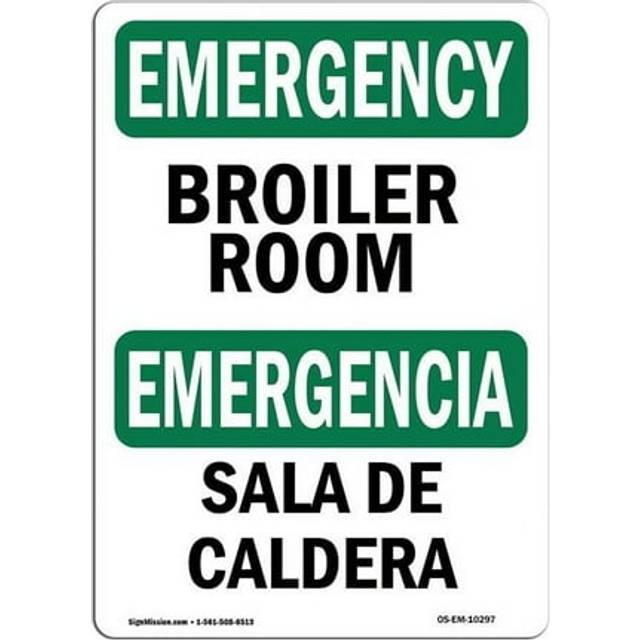 SignMission OS-EM-A-710-L-10297 7 x 10 in. OSHA Emergency Sign - Boiler Room Bilingual