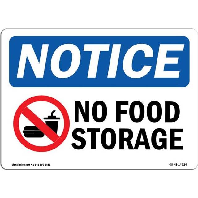 SignMission OS-NS-P-1014-L-14624 OSHA Notice Sign - No Food Storage