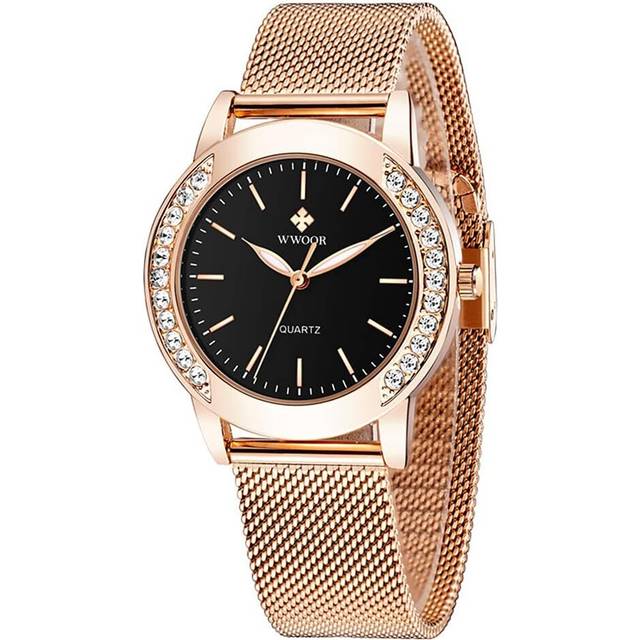 Luxury Diamond Ladies Watches Quartz Wrist Watch Rose Gold Mesh Band Bracelet Watch