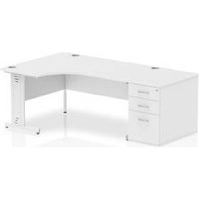 Impulse 1600 Left Crescent Desk White Cable Managed + Desk High Ped
