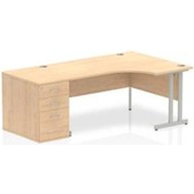 Impulse 1600mm Right Crescent Office Desk Maple Top White Cantilever Leg Worksta