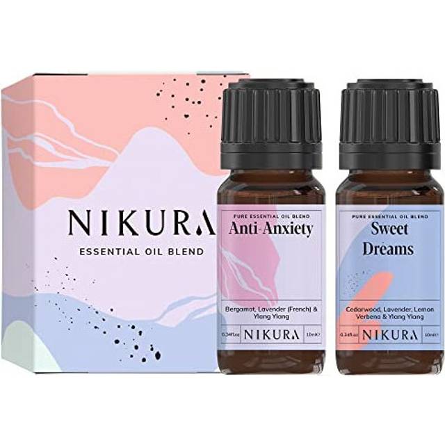 Nikura | Anti-Anxiety & Sweet Dreams (2 x 10ml) Essential Oil Blends Combo Set | for Aromatherapy, Soap and Candle Making, Diffusing, Vegan,