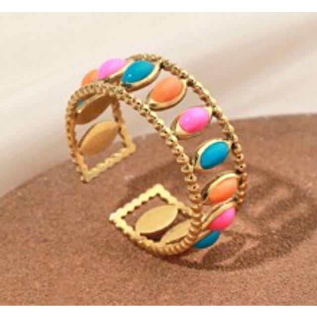 SHEIN 1pc Stainless Steel Golden Yellow, Fashionable And Simple, Multi-Color Oil Drop Craft Open Women&#39;s Ring, Suitable For Daily Wear Or Gift Giving
