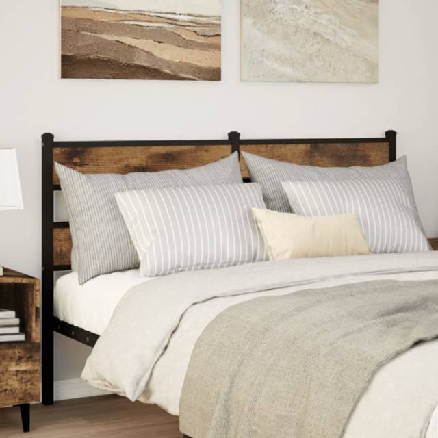 vidaXL Headboard Smoked Oak 150 cm Iron and Engineered Wood - Brown