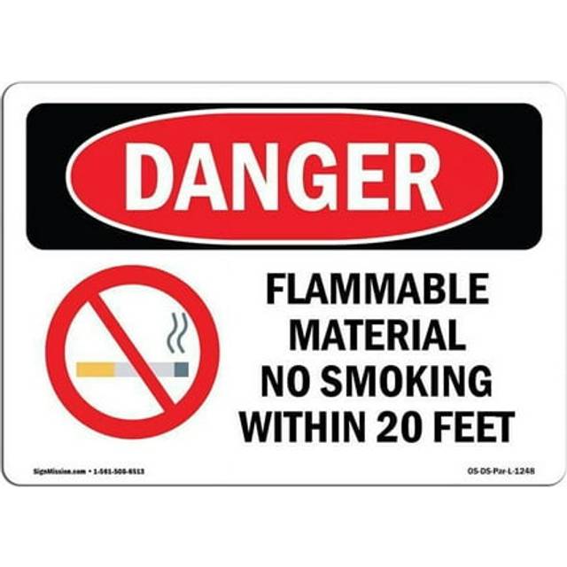 SignMission OS-DS-A-1014-L-1248 10 x 14 in. OSHA Danger Sign - Flammable Material No Smoking within 20 Feet