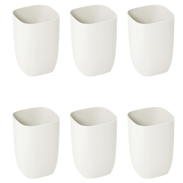 6X Bathroom Trash Bin Small Office Can Plastic Waste Paper Rubbish Bin Modern Bin for Bathroom Bedroom Living Room White
