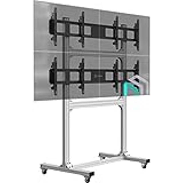 ONKRON mobil videovägg stativ för fyra 43-55 tum TV-apparater upp till 50 kg (x4), TV-stativ på hjul av aluminium, max VESA 600x400 Silver FSPRO2L22-S