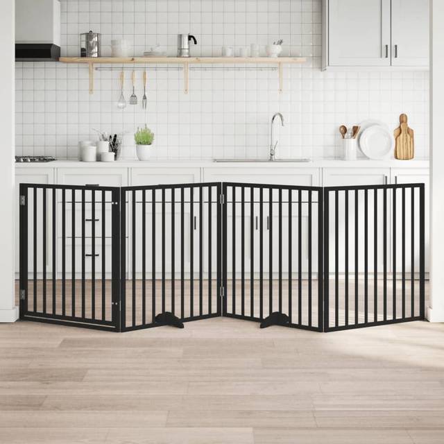 vidaXL Dog Gate with Door Foldable 4 Panels Black 320 cm Poplar Wood