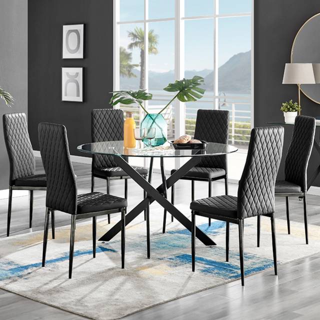 Furniturebox Arona Valera 6 Seater Round Dining Set Black