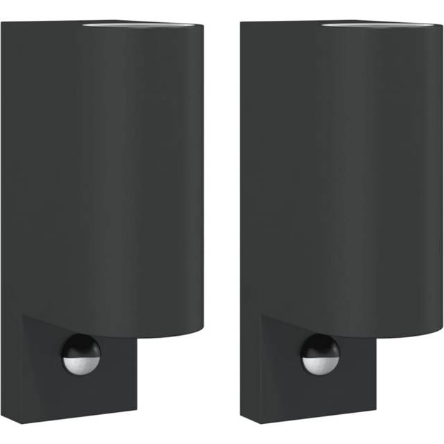 vidaXL Outdoor Wall Lights with Sensors 2pcs Black Die-cast Aluminium