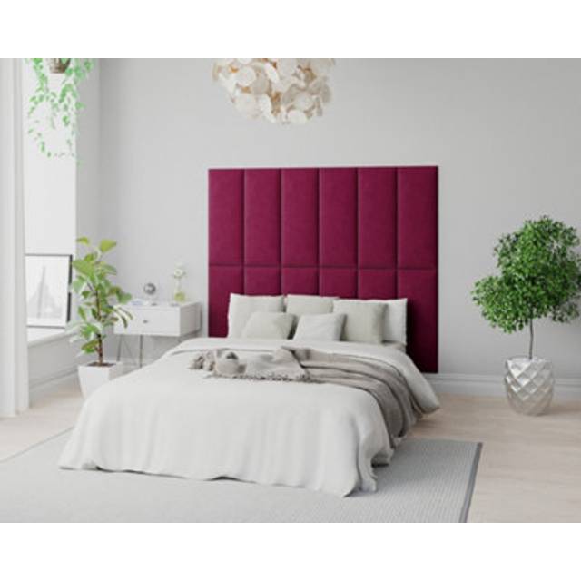 Aspire Easymount Wall Mounted Upholstered Panels Modular Diy Headboard In Plush Velvet Fabric Berry (pack Of 4), Red