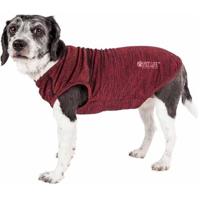 Pet Life TSHL1RDSM Active Aero-Pawlse Heathered Quick-Dry & 4-Way Stretch-Performance Dog Tank Top T-Shirt - Red & Maroon, Small