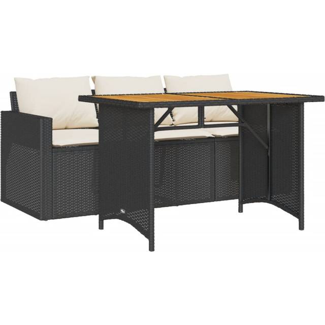 vidaXL 2 Piece Garden Dining Set with Cushions Black Poly Rattan