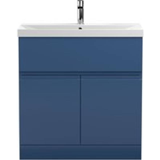 Hudson Reed Urban Floor Standing 2-Door Vanity Unit with Basin 3 Satin Blue - 800mm Wide