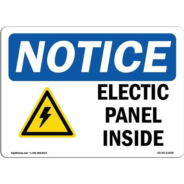 SignMission OS-NS-D-35-L-11668 Notice Electrical Panel Inside with Symbol OSHA Decal Sign