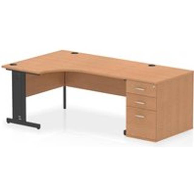 Impulse 1600 LH Crescent Desk Cable Managed Oak/Black 800 Desk Hi Ped