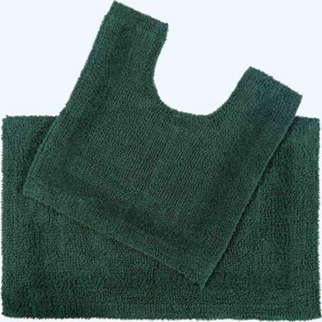 Homescapes Luxury Reversible Moss Green 100% Cotton Pedestal and Bath Mat Set, Machine Washable, Super Absorbent, Soft and Hand-Tufted, Eco Friendly